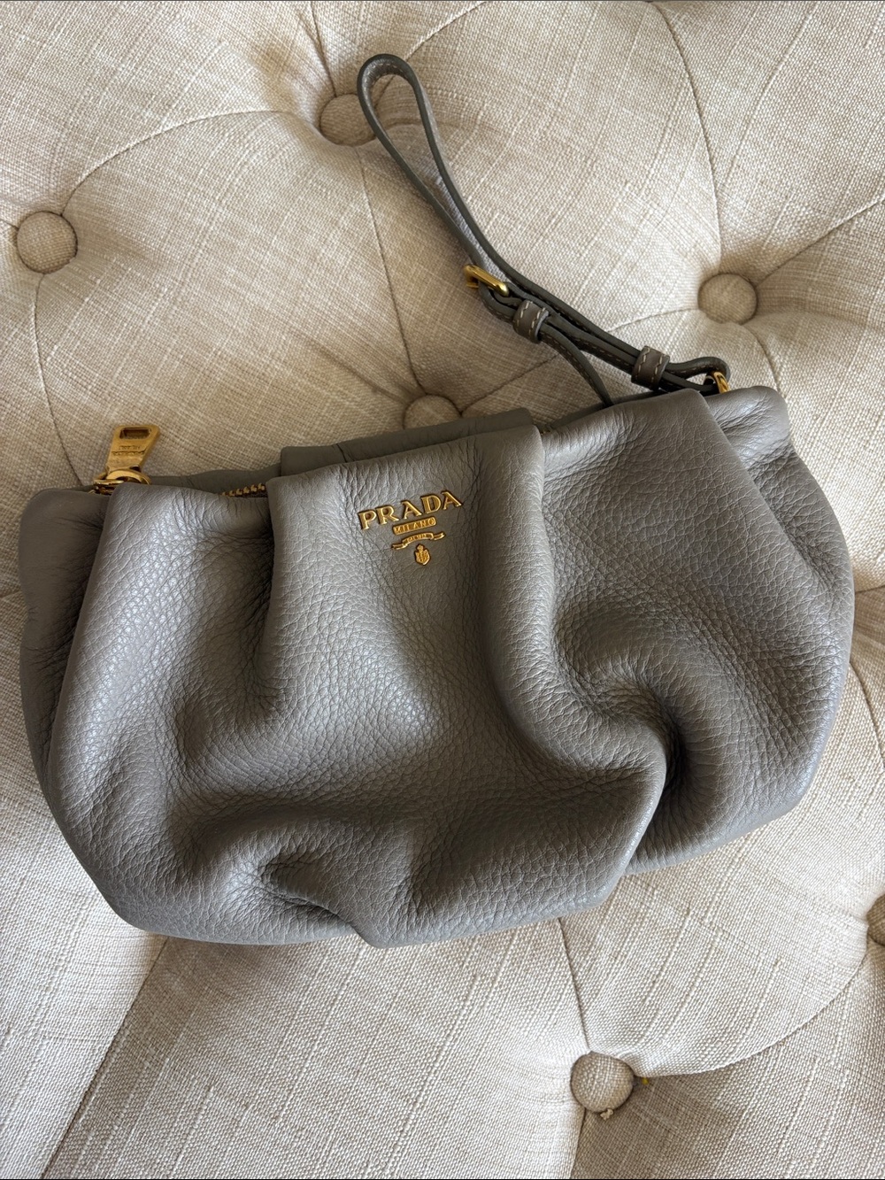 PRADA Gray Leather Wristlet pouch